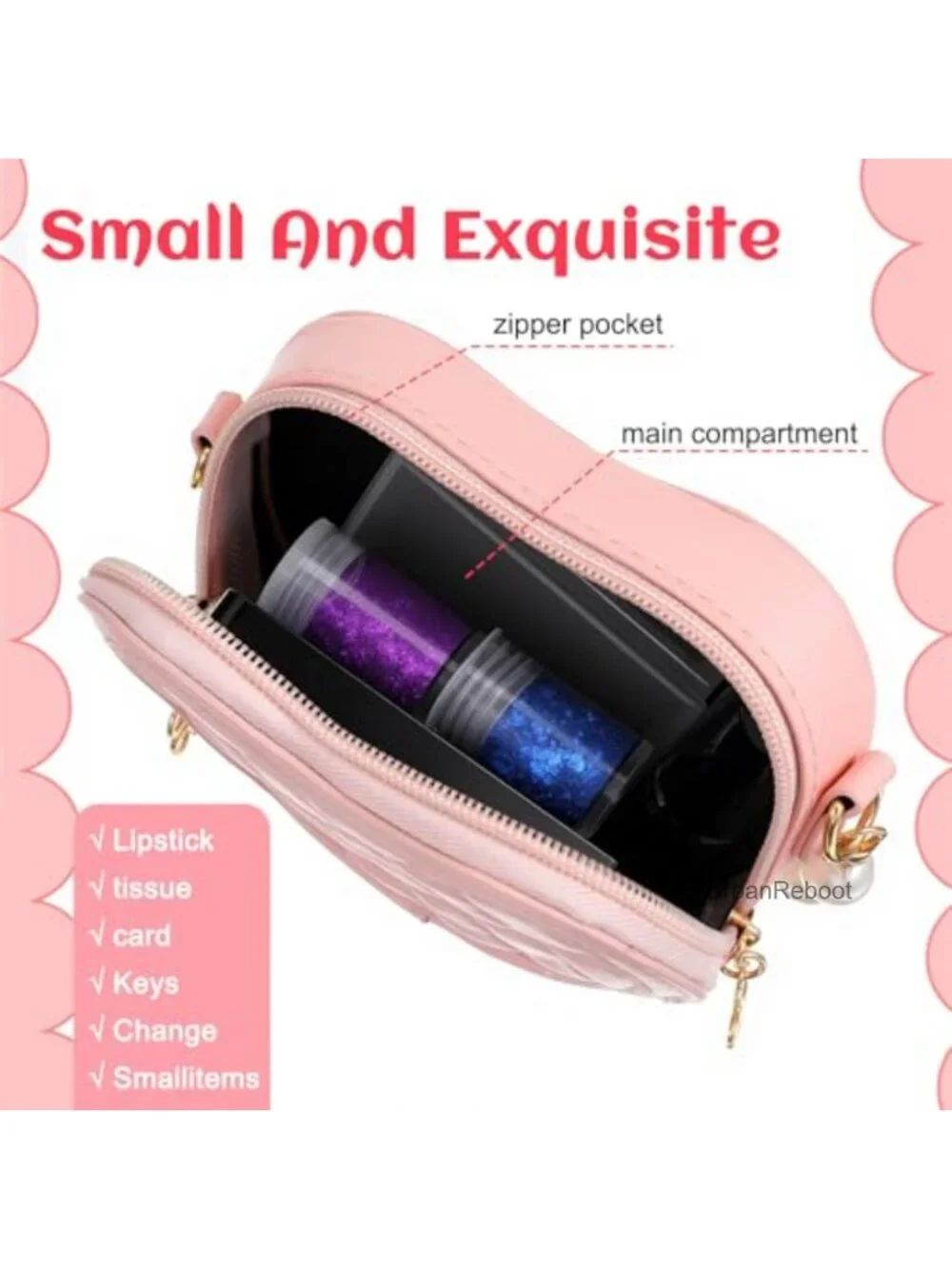 4 PCS Little Girl Heart Shaped Crossbody Bag PU Pearl Handle Princess Handbag